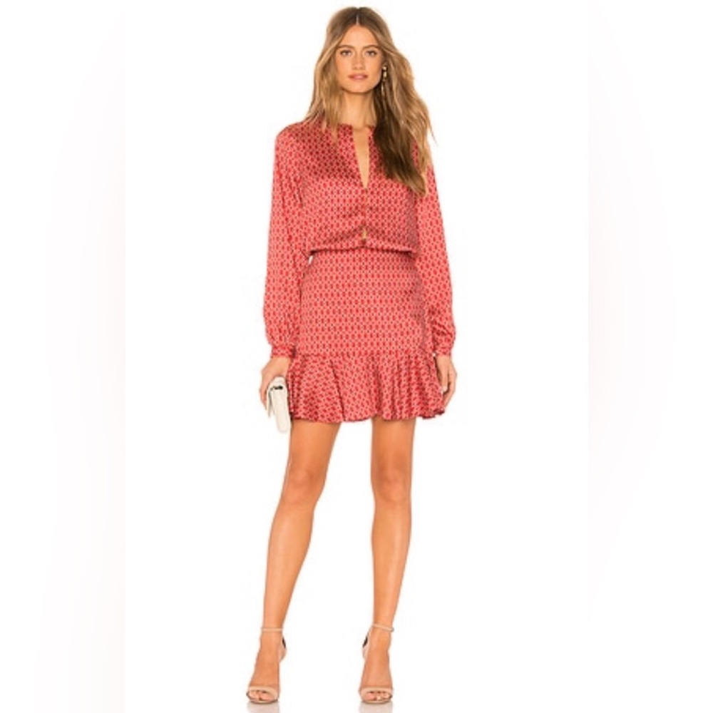 Alexis Red Patterned Long Sleeve Dress S
